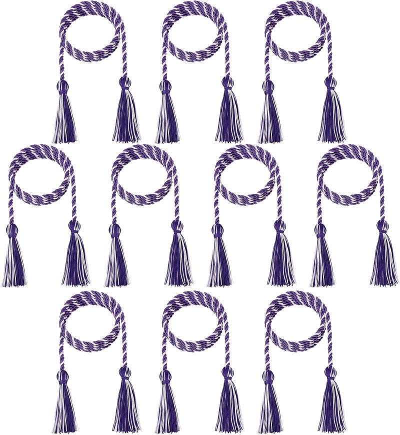 D DODOU 10 Pieces Graduation Cords Polyester Graduation Honor Braided Cords with Sewing Tassels for Bachelor, Master, Doctor 68" Long (Purple White) - Image 1